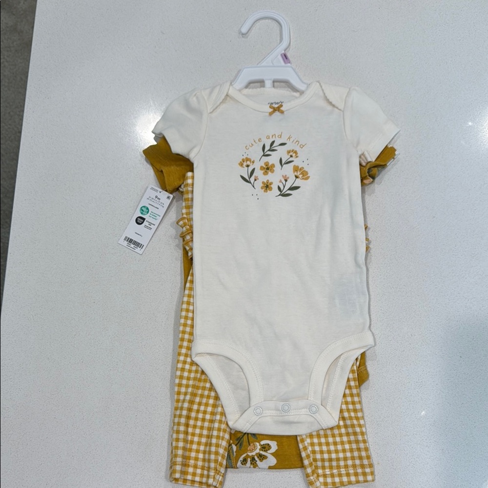 Carter's 3 piece Cream and Yellow Floral Baby Bodysuit Set